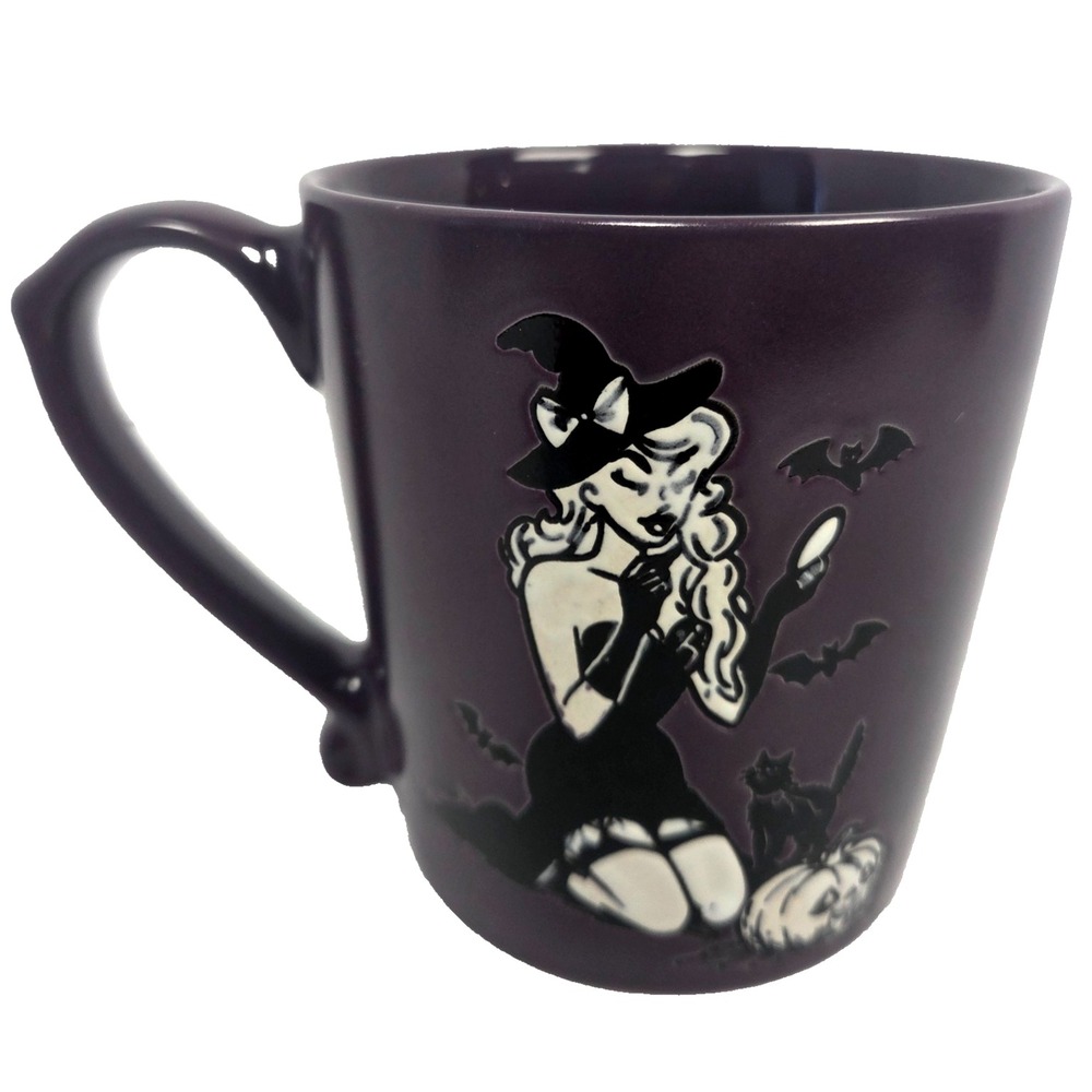 Spectrum Designz Witch Mirror Mug Purple Ceramic Coffee Cup 15oz Gothic Bats